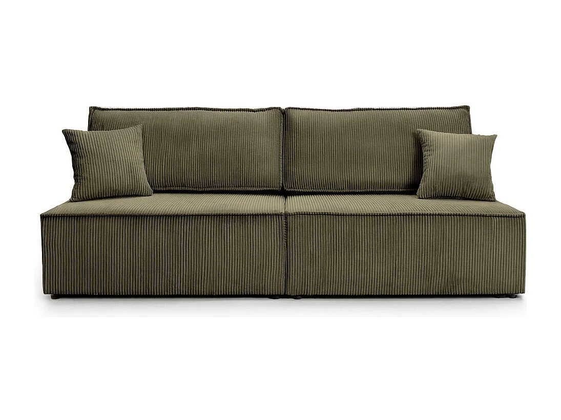 Canapé convertible 3 places FIONA sans accoudoirs coffre de rangement velours côtelé - Vert kaki