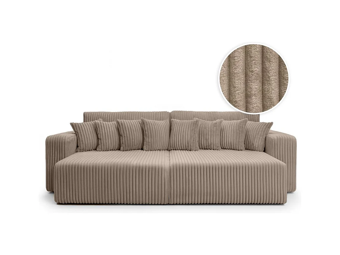 Canapé droit 4 places JADE double méridienne et assise profonde en velours côtelé épais - Taupe