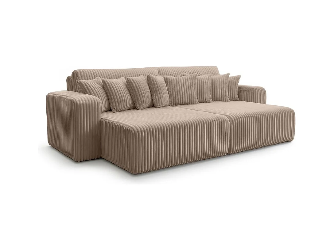 Canapé droit 4 places JADE double méridienne et assise profonde en velours côtelé épais - Taupe