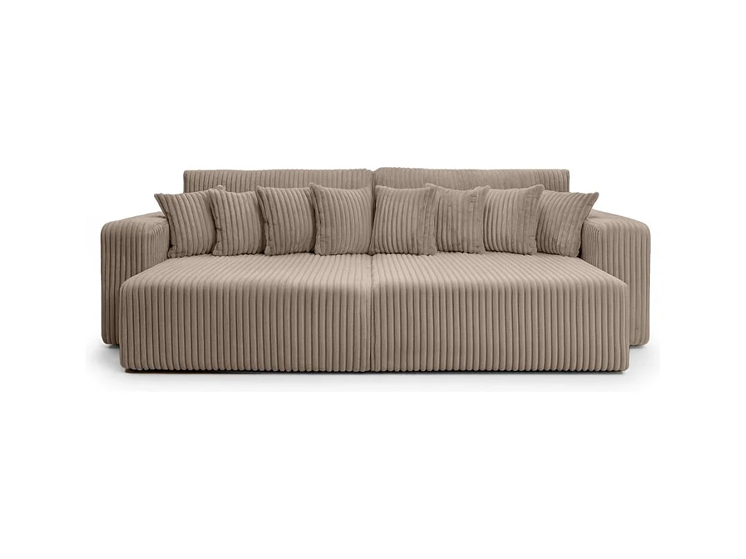 Canapé droit 4 places JADE double méridienne et assise profonde en velours côtelé épais - Taupe