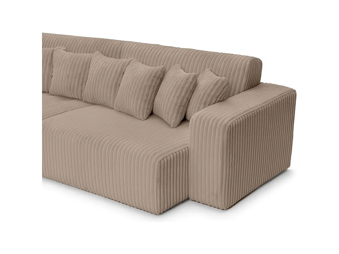 Canapé droit 4 places JADE double méridienne et assise profonde en velours côtelé épais - Taupe