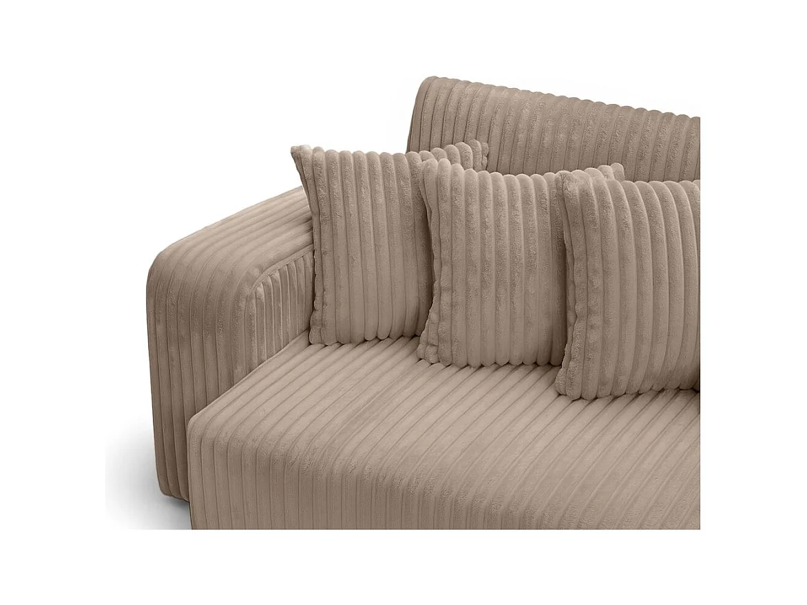 Canapé droit 4 places JADE double méridienne et assise profonde en velours côtelé épais - Taupe