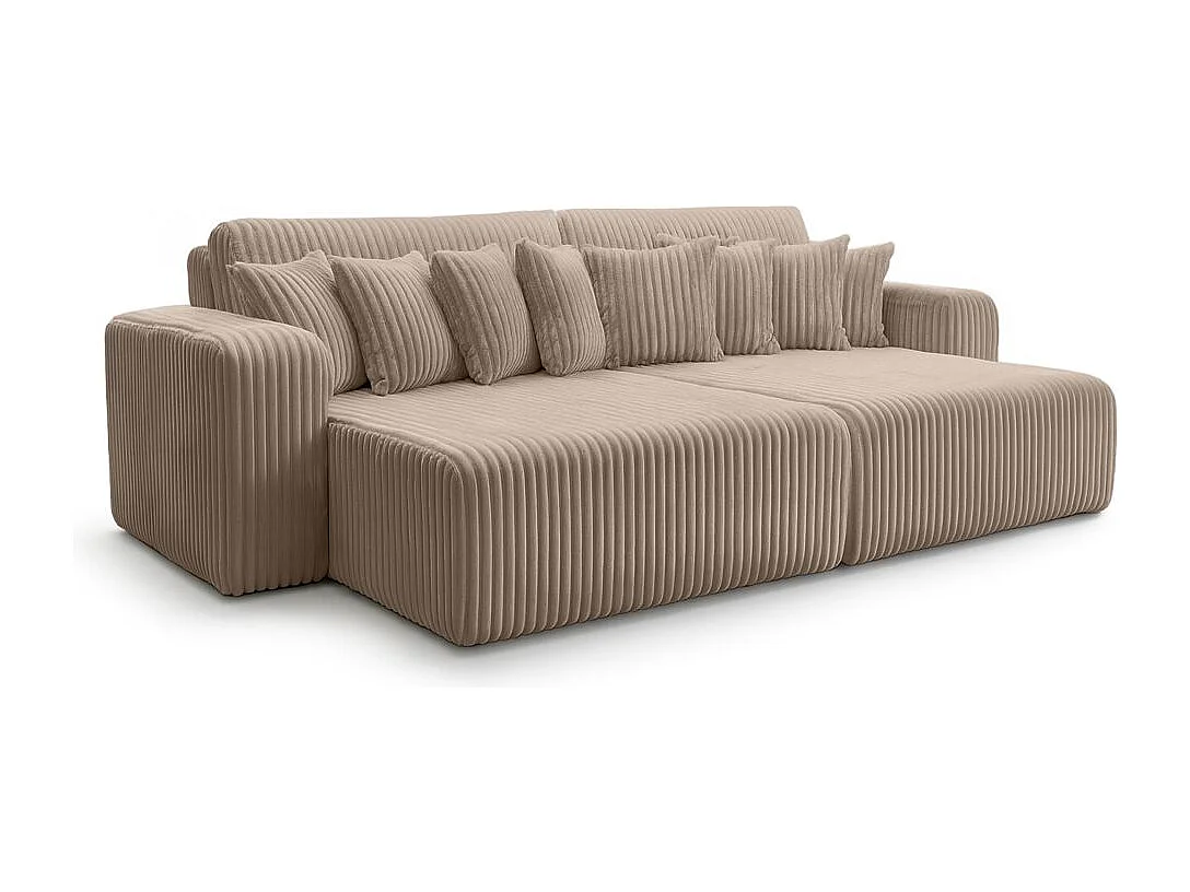 Canapé droit 4 places JADE double méridienne et assise profonde en velours côtelé épais - Taupe