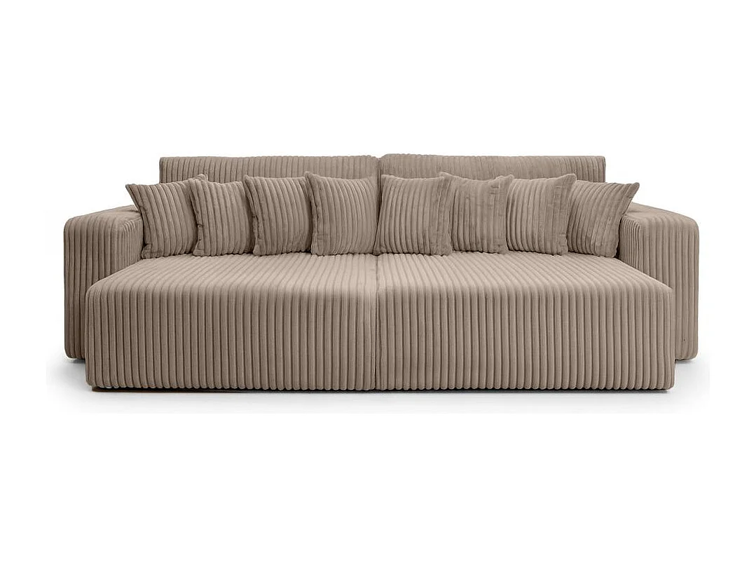 Canapé droit 4 places JADE double méridienne et assise profonde en velours côtelé épais - Taupe