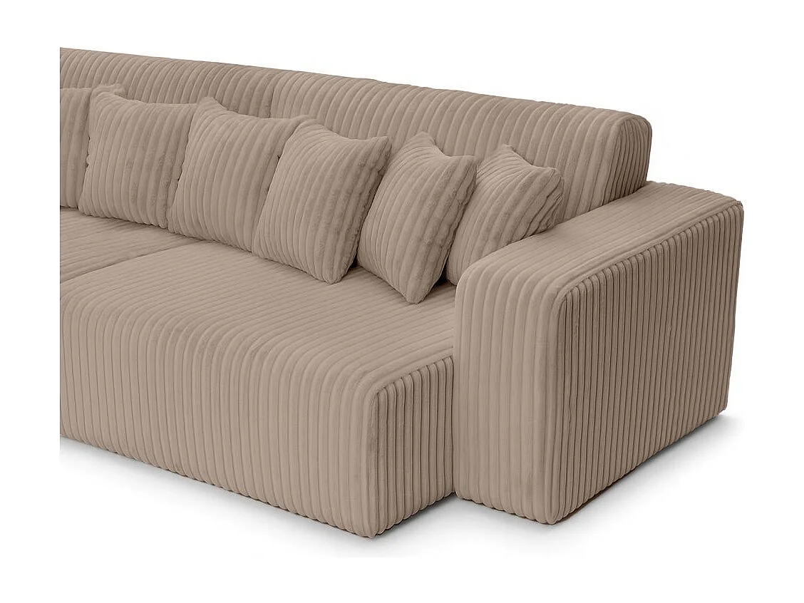 Canapé droit 4 places JADE double méridienne et assise profonde en velours côtelé épais - Taupe