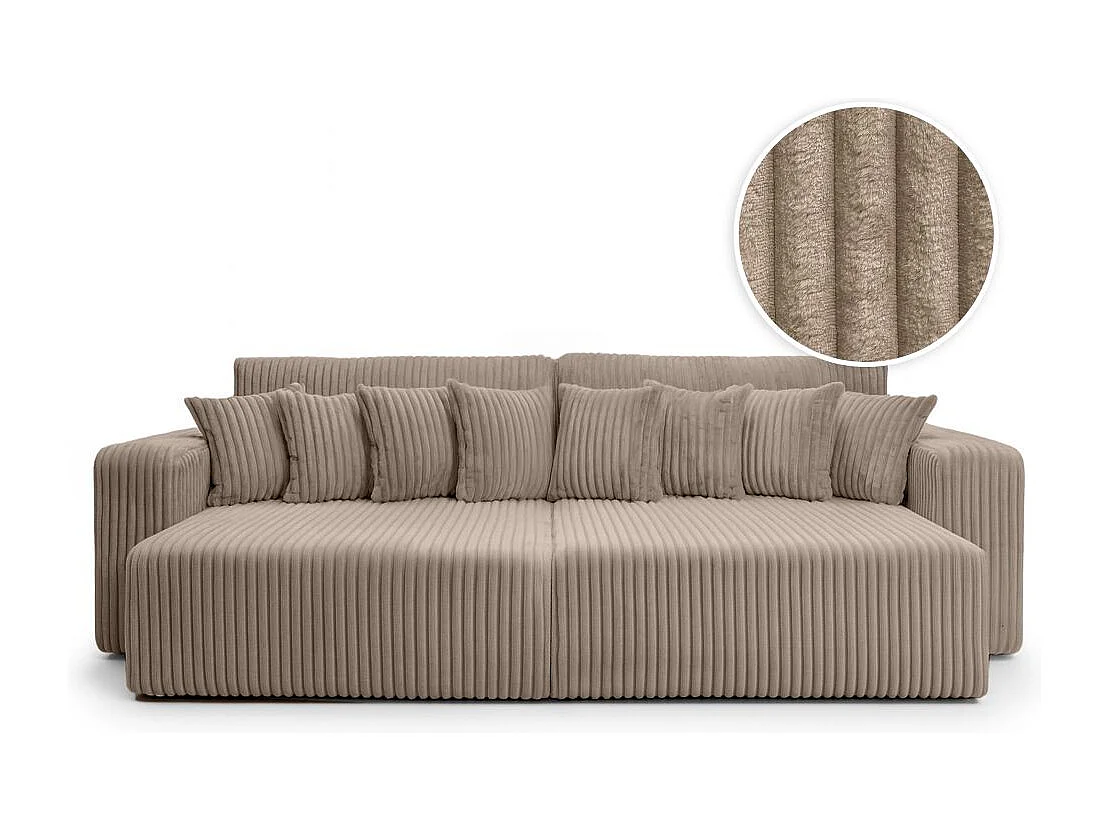 Canapé droit 4 places JADE double méridienne et assise profonde en velours côtelé épais - Taupe