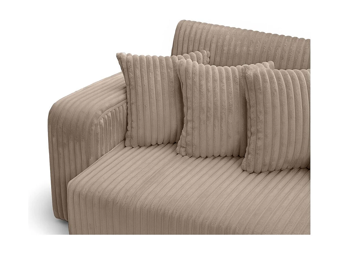 Canapé droit 4 places JADE double méridienne et assise profonde en velours côtelé épais - Taupe