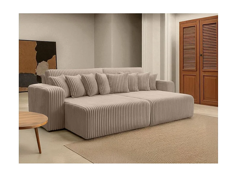 Canapé droit 4 places JADE double méridienne et assise profonde en velours côtelé épais - Taupe