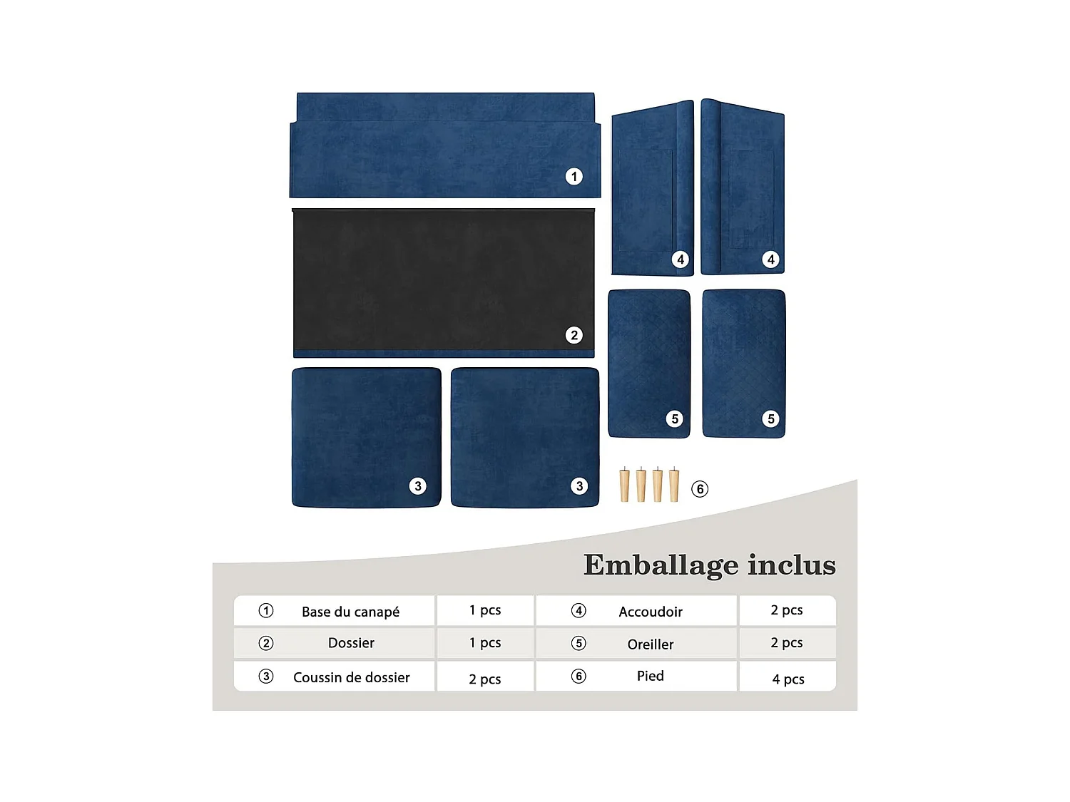 2-zitsbank in blauwe fluwelen stof, 165 cm, moderne Scandinavische stijl voor woonkamer, appartement, kleine ruimte, massief houten poten, 168x88x75