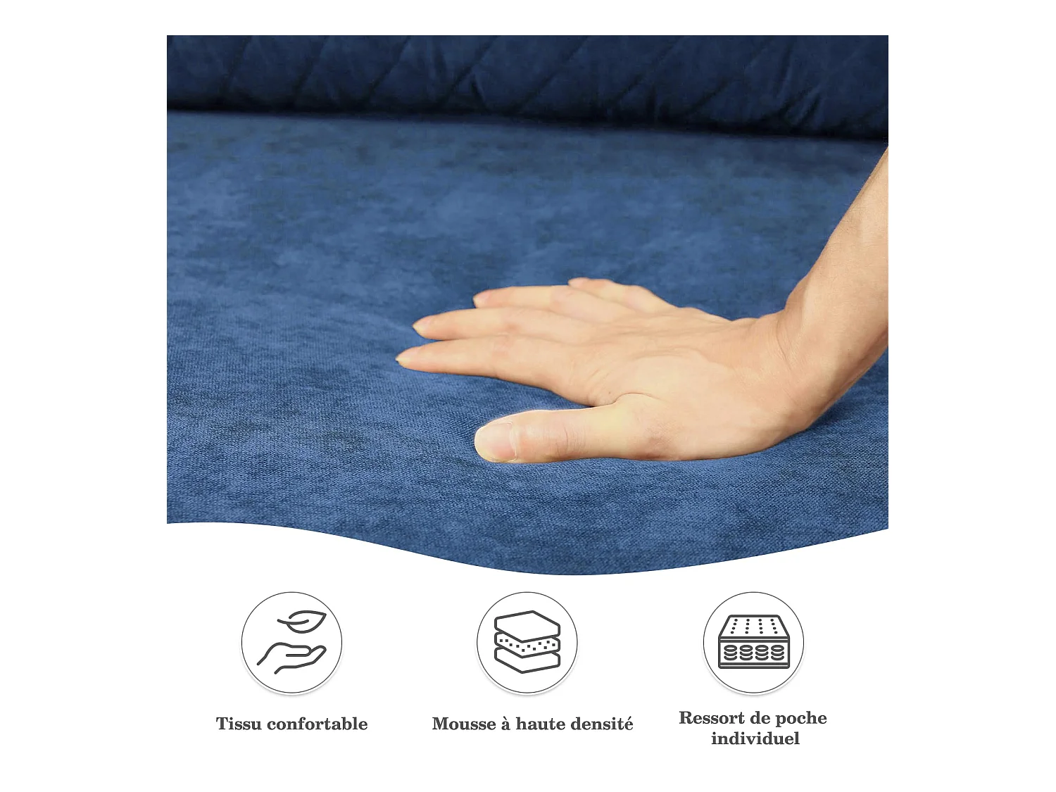 2-zitsbank in blauwe fluwelen stof, 165 cm, moderne Scandinavische stijl voor woonkamer, appartement, kleine ruimte, massief houten poten, 168x88x75