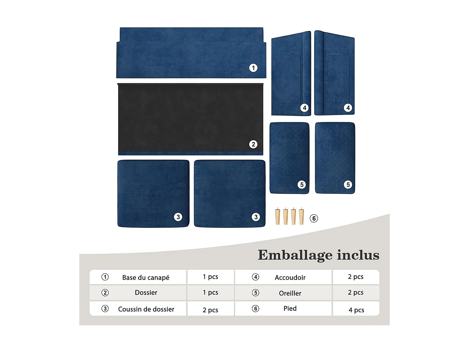 Canapé 2 Places en Tissu Velours Bleu, 165cm Style Moderne Scandinave pour Salon, Appartement, Petit Espace, Pieds Bois Massif, 168x88x75