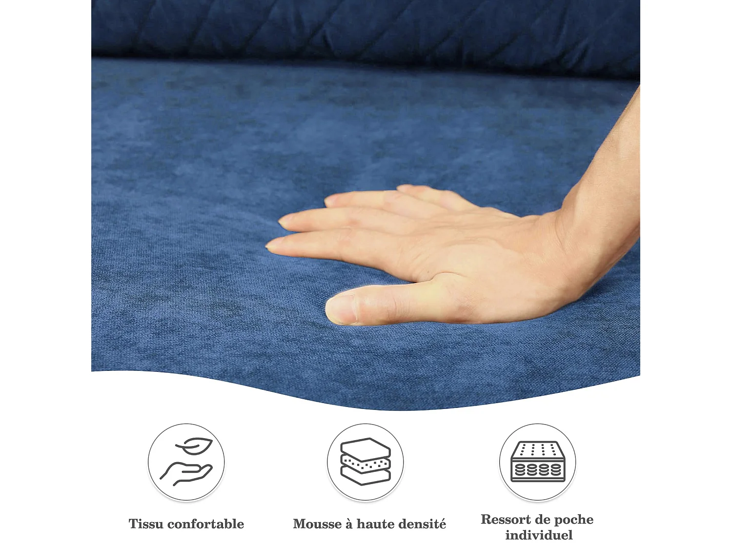 Canapé 2 Places en Tissu Velours Bleu, 165cm Style Moderne Scandinave pour Salon, Appartement, Petit Espace, Pieds Bois Massif, 168x88x75