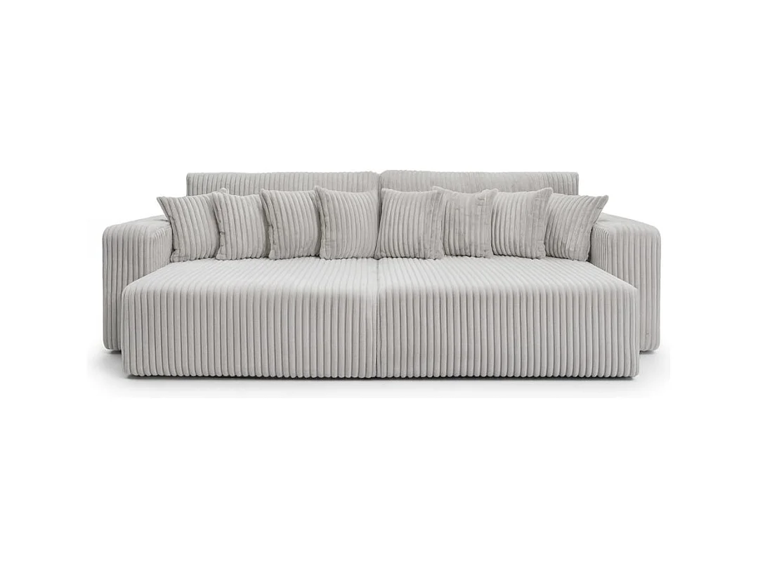 Canapé droit 4 places JADE double méridienne et assise profonde en velours côtelé épais - Gris clair