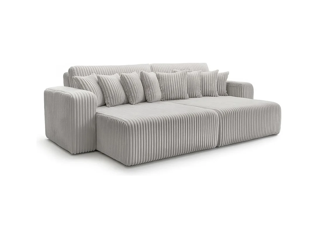 Canapé droit 4 places JADE double méridienne et assise profonde en velours côtelé épais - Gris clair