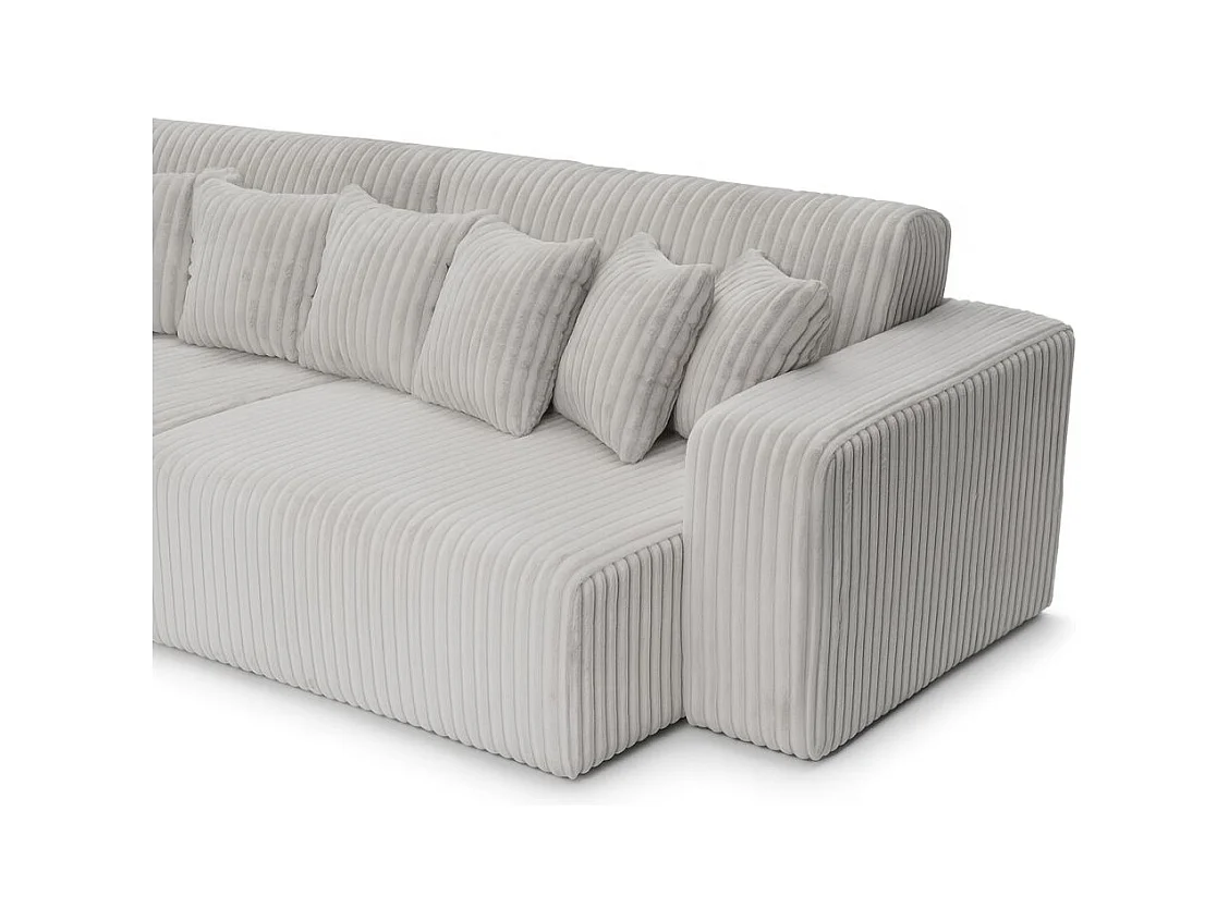 Canapé droit 4 places JADE double méridienne et assise profonde en velours côtelé épais - Gris clair