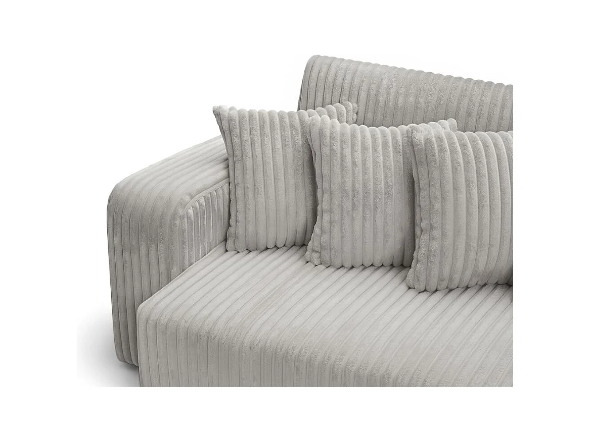 Canapé droit 4 places JADE double méridienne et assise profonde en velours côtelé épais - Gris clair