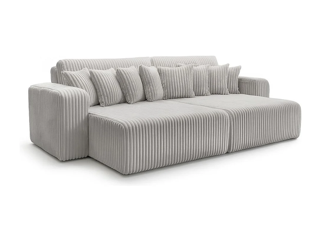 Canapé droit 4 places JADE double méridienne et assise profonde en velours côtelé épais - Gris clair