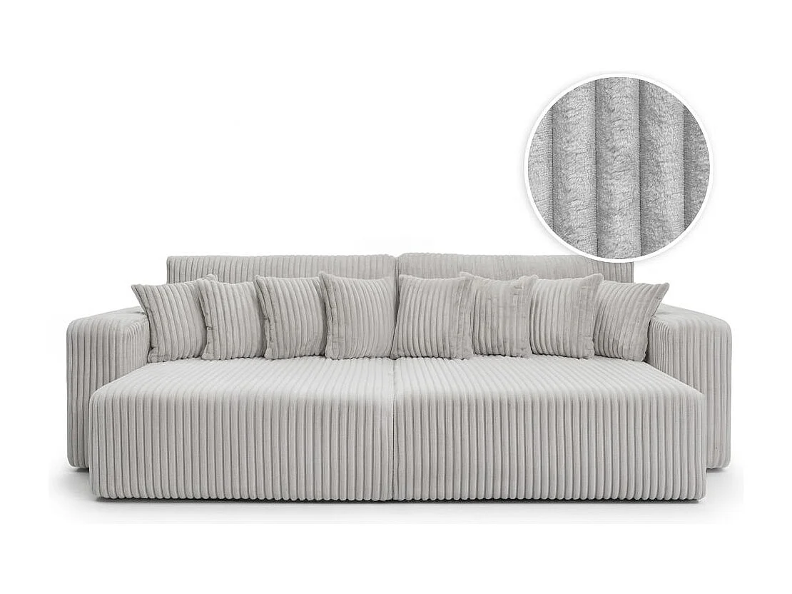 Canapé droit 4 places JADE double méridienne et assise profonde en velours côtelé épais - Gris clair