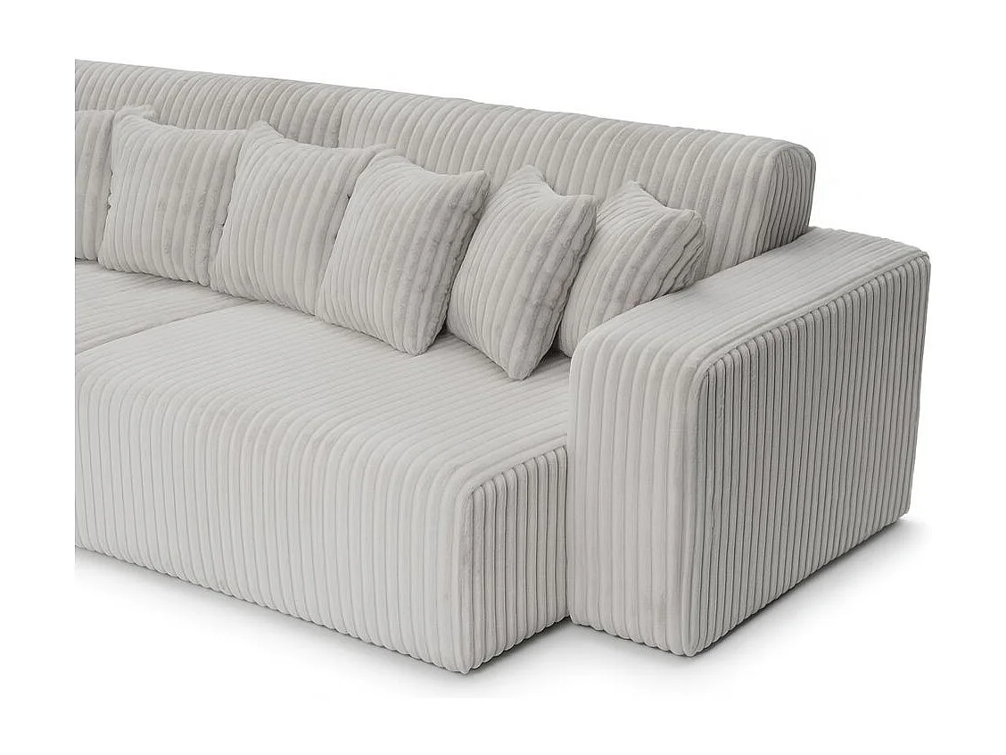 Canapé droit 4 places JADE double méridienne et assise profonde en velours côtelé épais - Gris clair