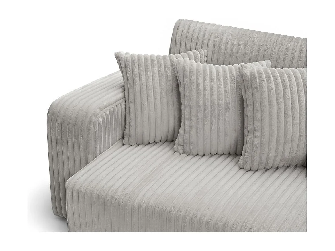 Canapé droit 4 places JADE double méridienne et assise profonde en velours côtelé épais - Gris clair