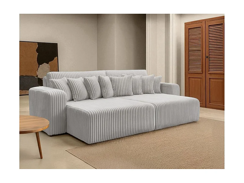 Canapé droit 4 places JADE double méridienne et assise profonde en velours côtelé épais - Gris clair