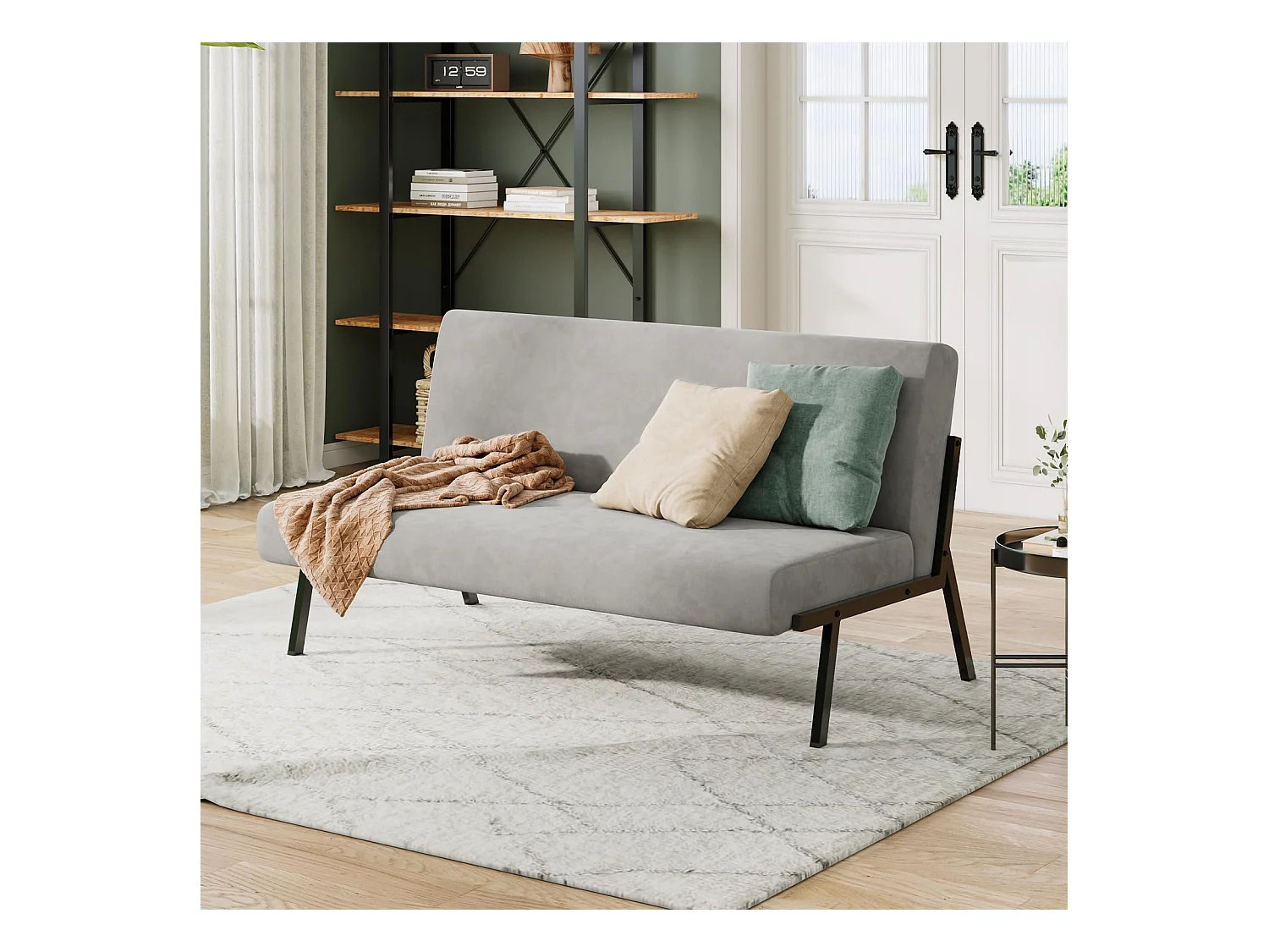 Canapé 2 Places en Tissu, 112cm Style Moderne Scandinave pour Salon, Appartement, Petit Espace, Cadre en métal, Gris