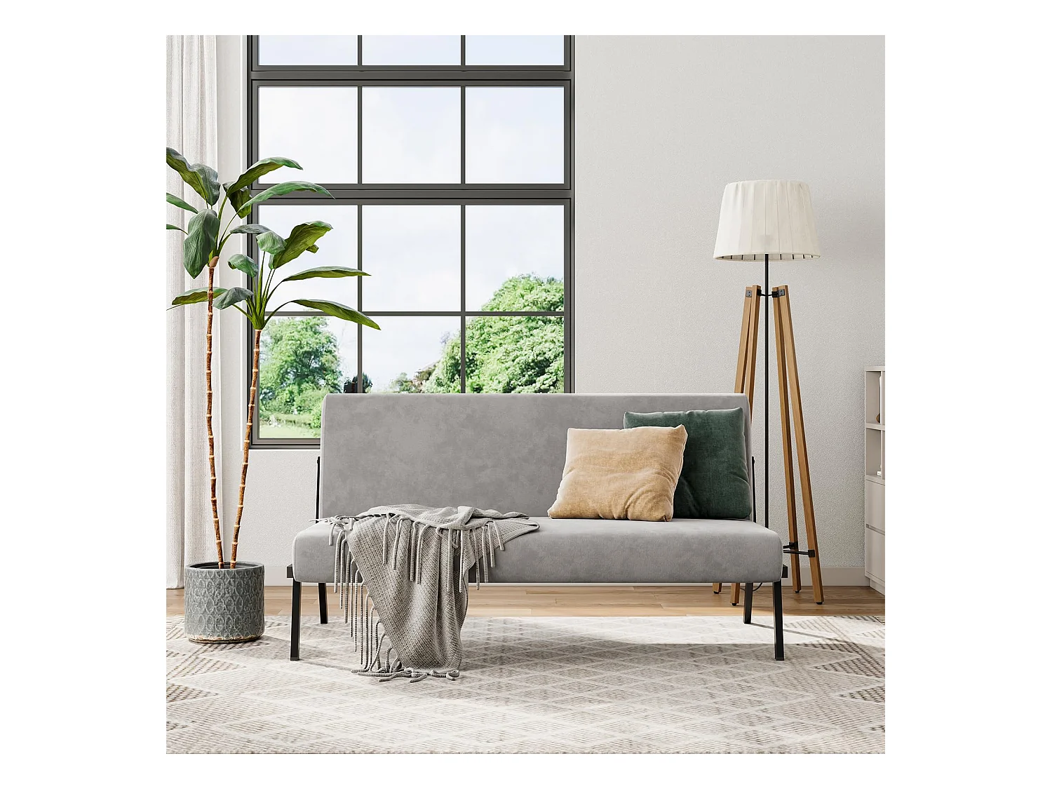 Canapé 2 Places en Tissu, 112cm Style Moderne Scandinave pour Salon, Appartement, Petit Espace, Cadre en métal, Gris