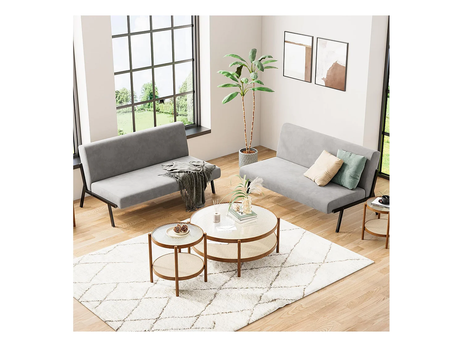 Canapé 2 Places en Tissu, 112cm Style Moderne Scandinave pour Salon, Appartement, Petit Espace, Cadre en métal, Gris
