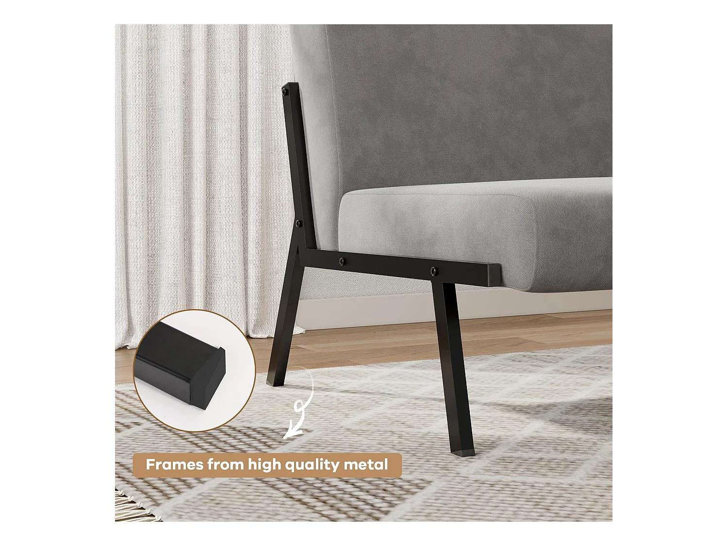 Canapé 2 Places en Tissu, 112cm Style Moderne Scandinave pour Salon, Appartement, Petit Espace, Cadre en métal, Gris