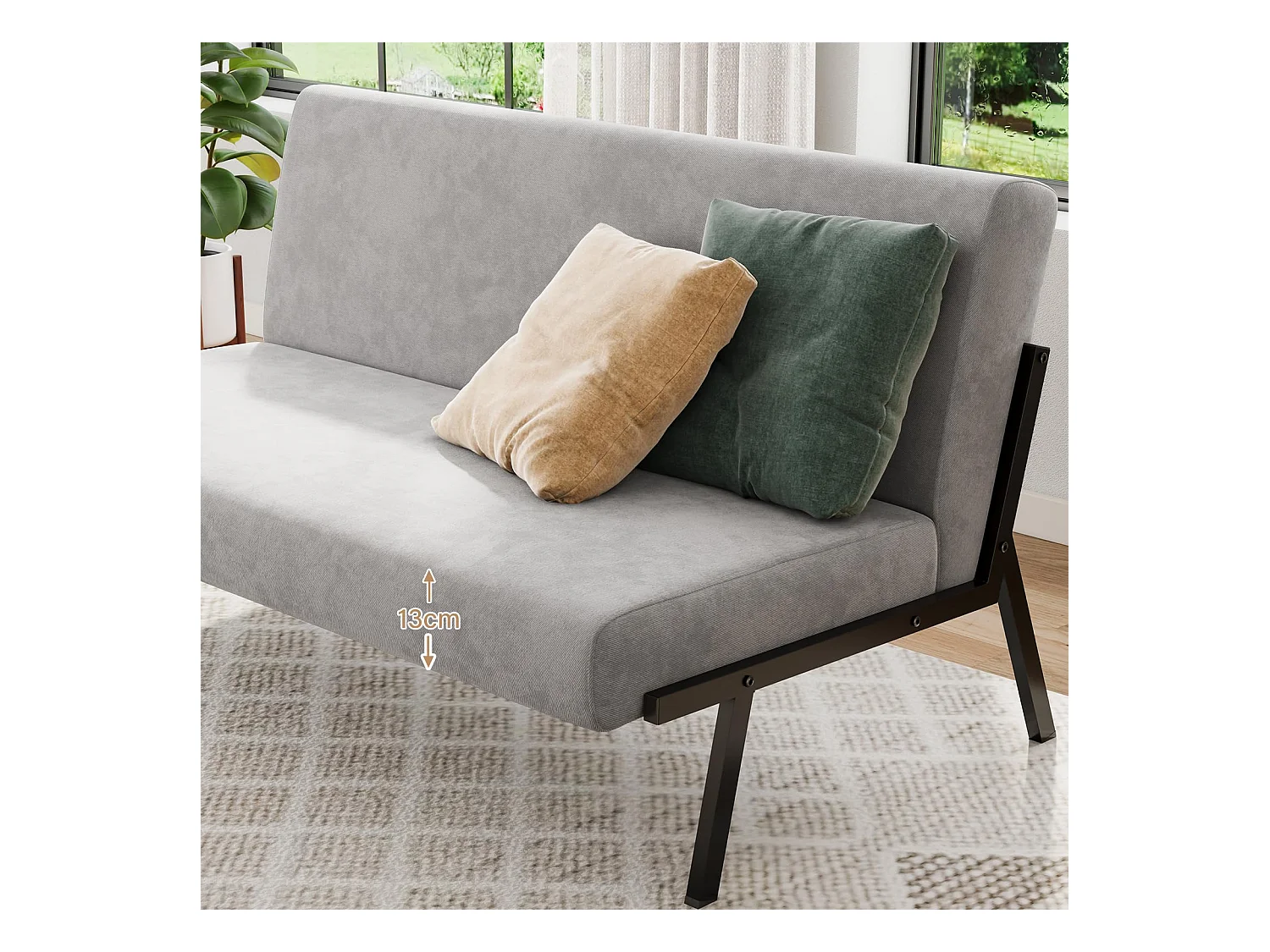 Canapé 2 Places en Tissu, 112cm Style Moderne Scandinave pour Salon, Appartement, Petit Espace, Cadre en métal, Gris