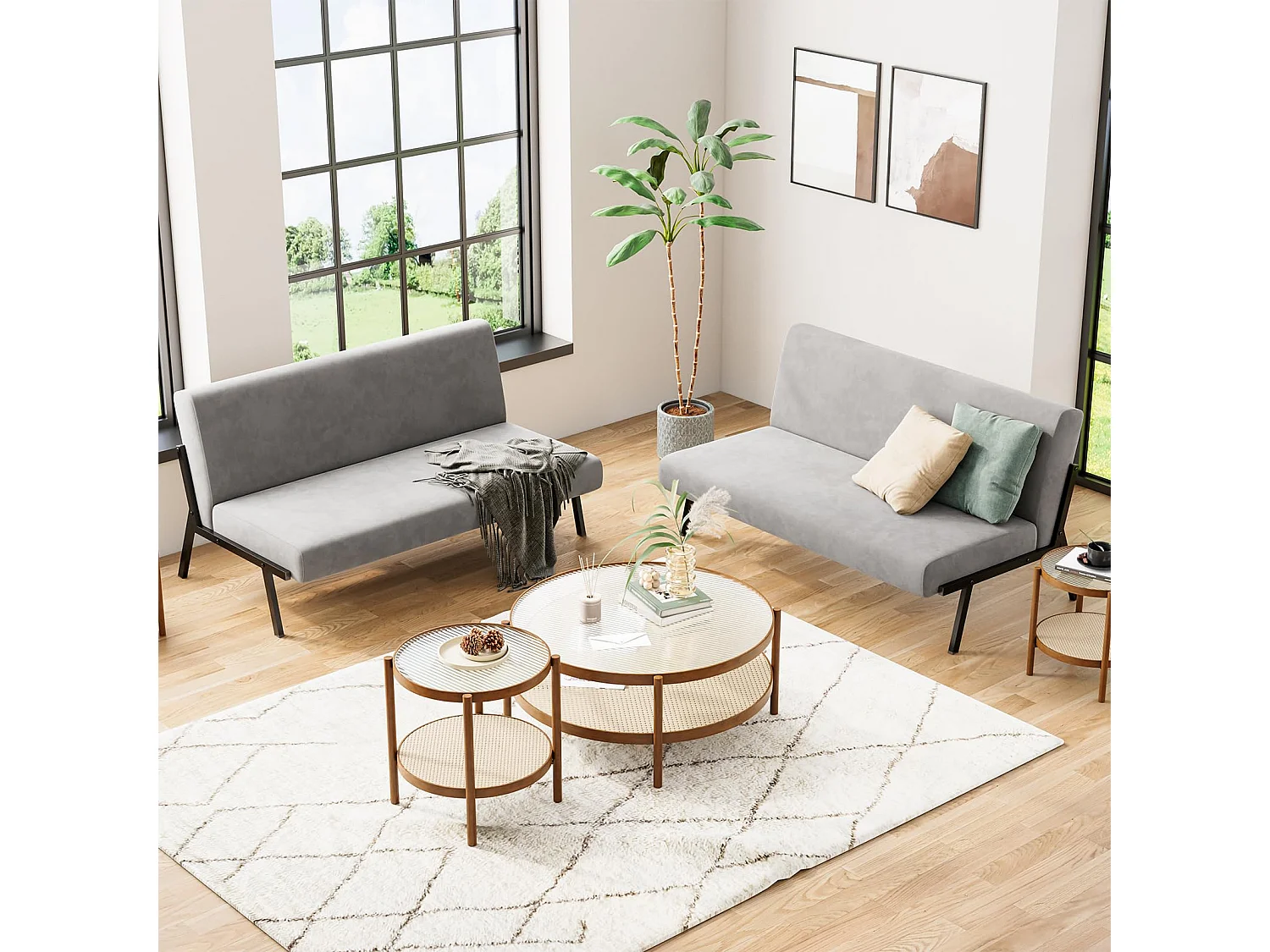 Canapé 2 Places en Tissu, 112cm Style Moderne Scandinave pour Salon, Appartement, Petit Espace, Cadre en métal, Gris