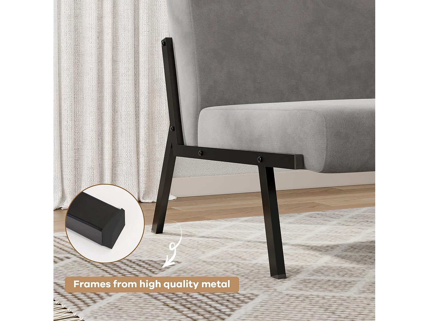 Canapé 2 Places en Tissu, 112cm Style Moderne Scandinave pour Salon, Appartement, Petit Espace, Cadre en métal, Gris