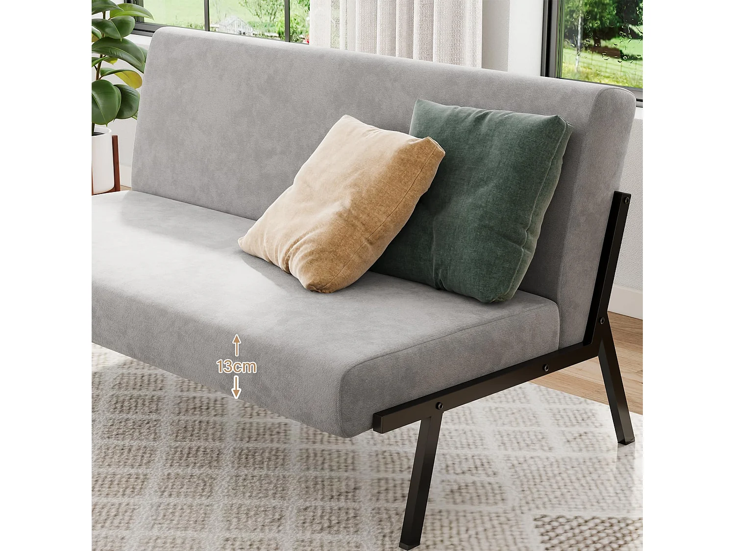Canapé 2 Places en Tissu, 112cm Style Moderne Scandinave pour Salon, Appartement, Petit Espace, Cadre en métal, Gris