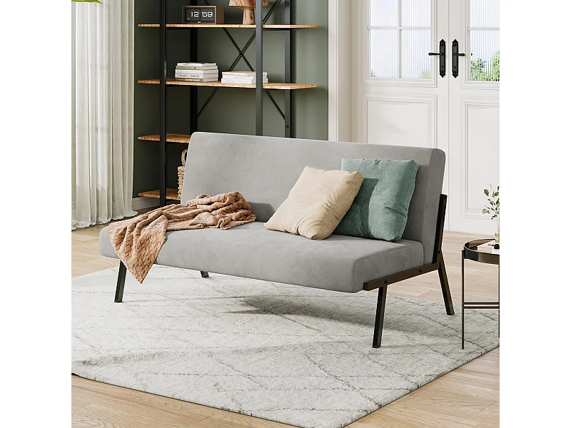 Canapé 2 Places en Tissu, 112cm Style Moderne Scandinave pour Salon, Appartement, Petit Espace, Cadre en métal, Gris