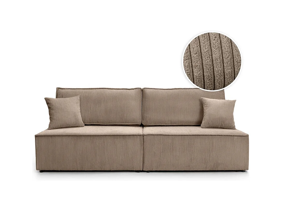 Canapé convertible 3 places FIONA sans accoudoirs coffre de rangement velours côtelé - Taupe