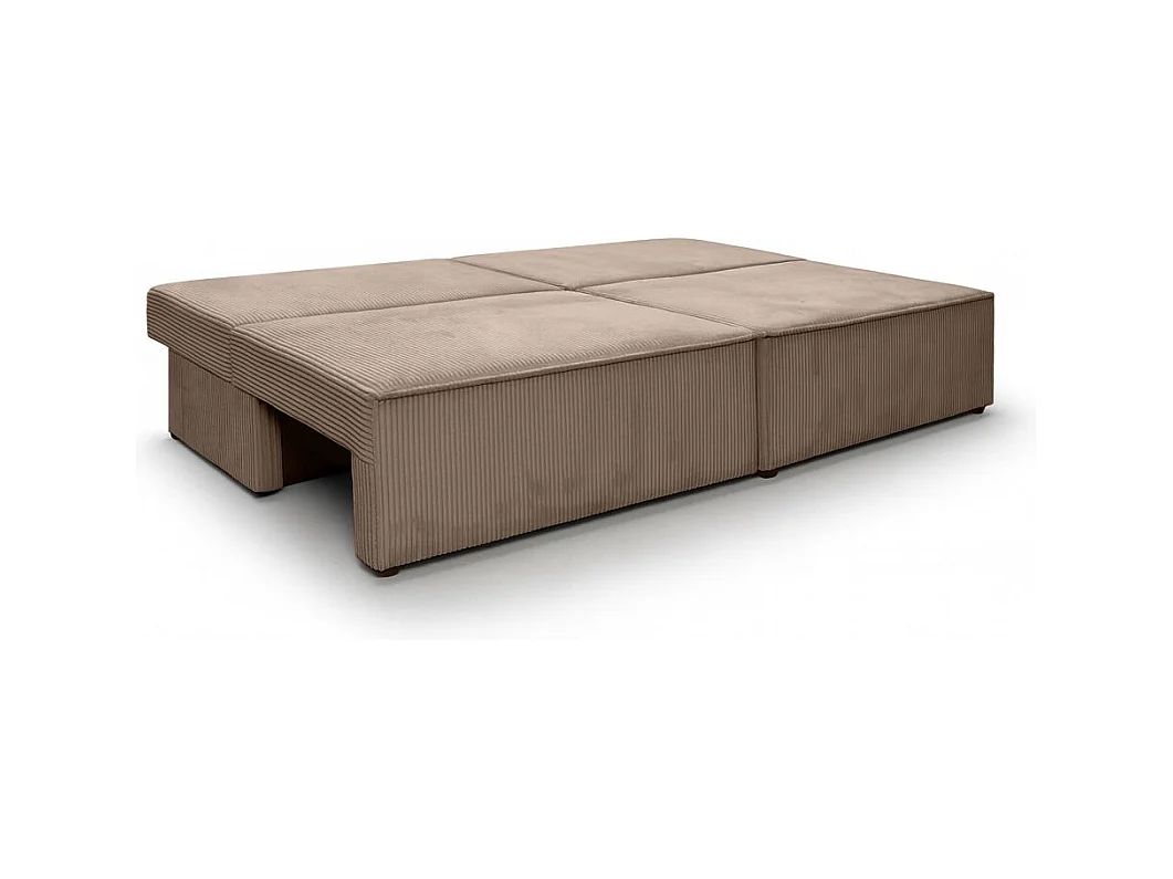 Canapé convertible 3 places FIONA sans accoudoirs coffre de rangement velours côtelé - Taupe