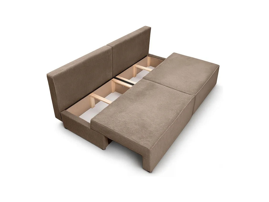 Canapé convertible 3 places FIONA sans accoudoirs coffre de rangement velours côtelé - Taupe