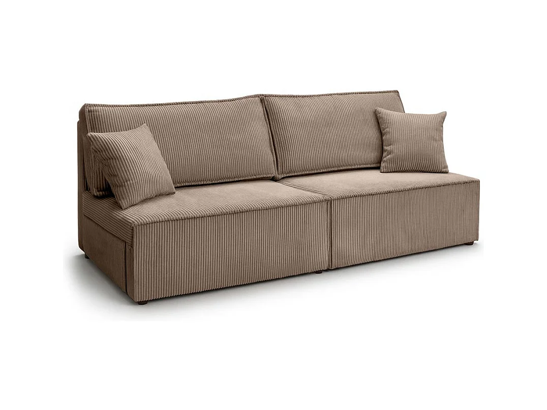 Canapé convertible 3 places FIONA sans accoudoirs coffre de rangement velours côtelé - Taupe