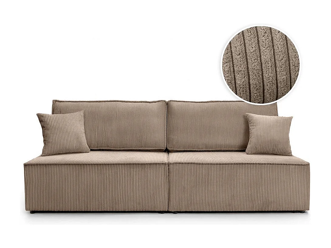 Canapé convertible 3 places FIONA sans accoudoirs coffre de rangement velours côtelé - Taupe