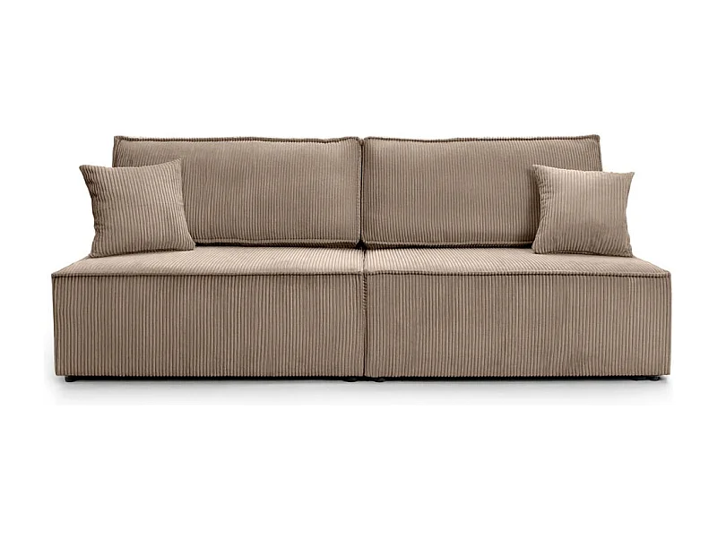 Canapé convertible 3 places FIONA sans accoudoirs coffre de rangement velours côtelé - Taupe
