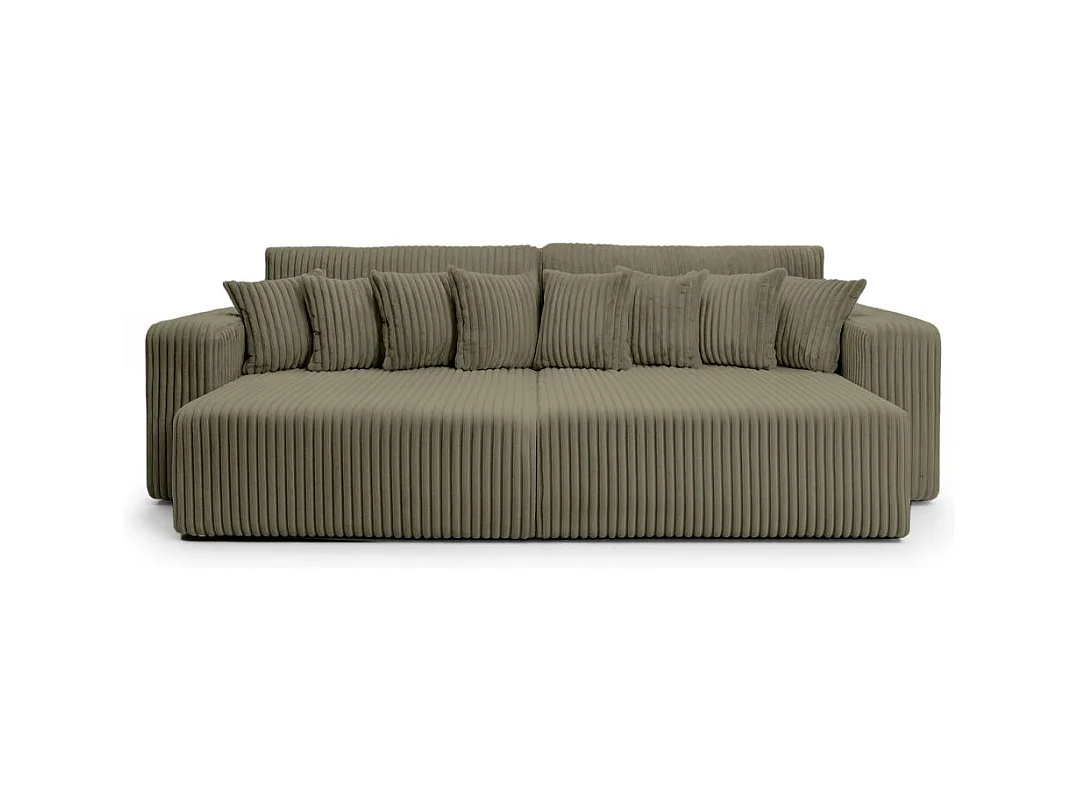 Canapé droit 4 places JADE double méridienne et assise profonde en velours côtelé épais - Vert Kaki
