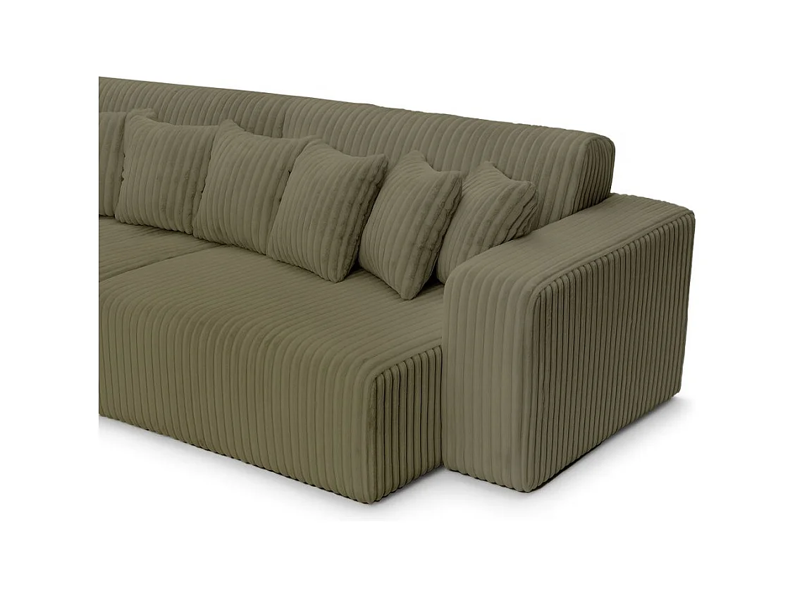 Canapé droit 4 places JADE double méridienne et assise profonde en velours côtelé épais - Vert Kaki