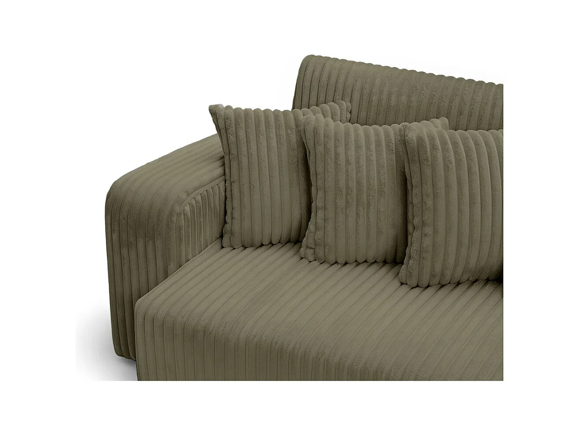 Canapé droit 4 places JADE double méridienne et assise profonde en velours côtelé épais - Vert Kaki