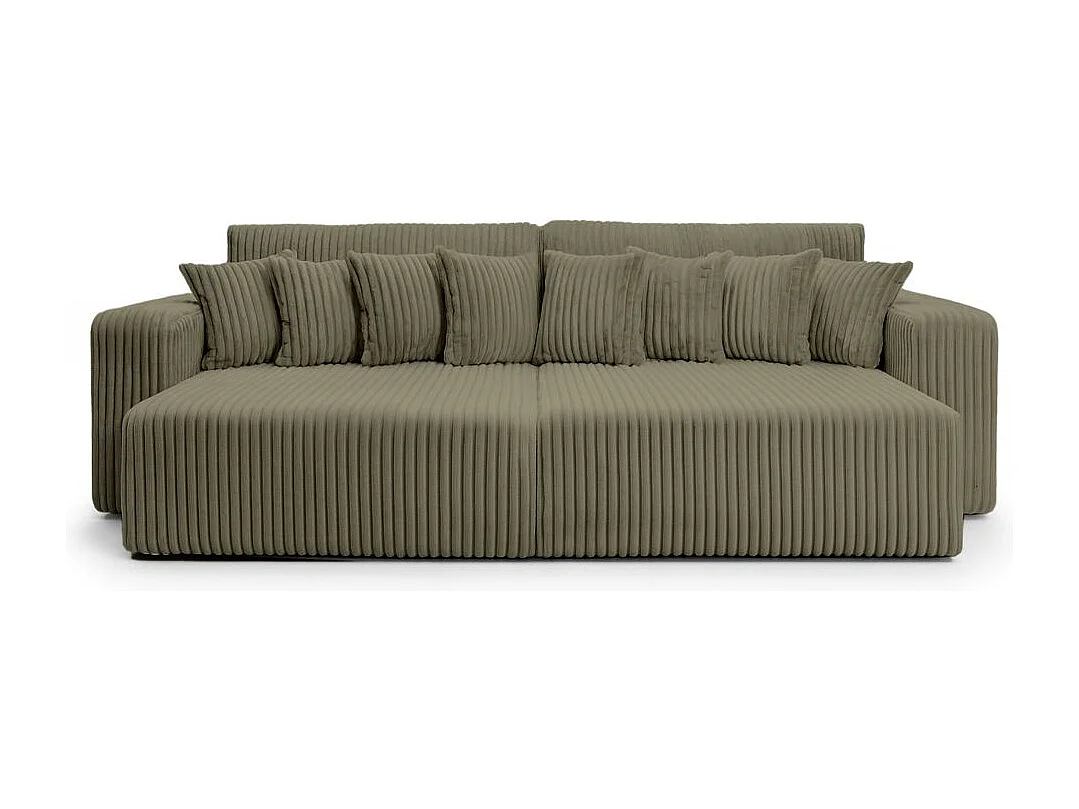 Canapé droit 4 places JADE double méridienne et assise profonde en velours côtelé épais - Vert Kaki