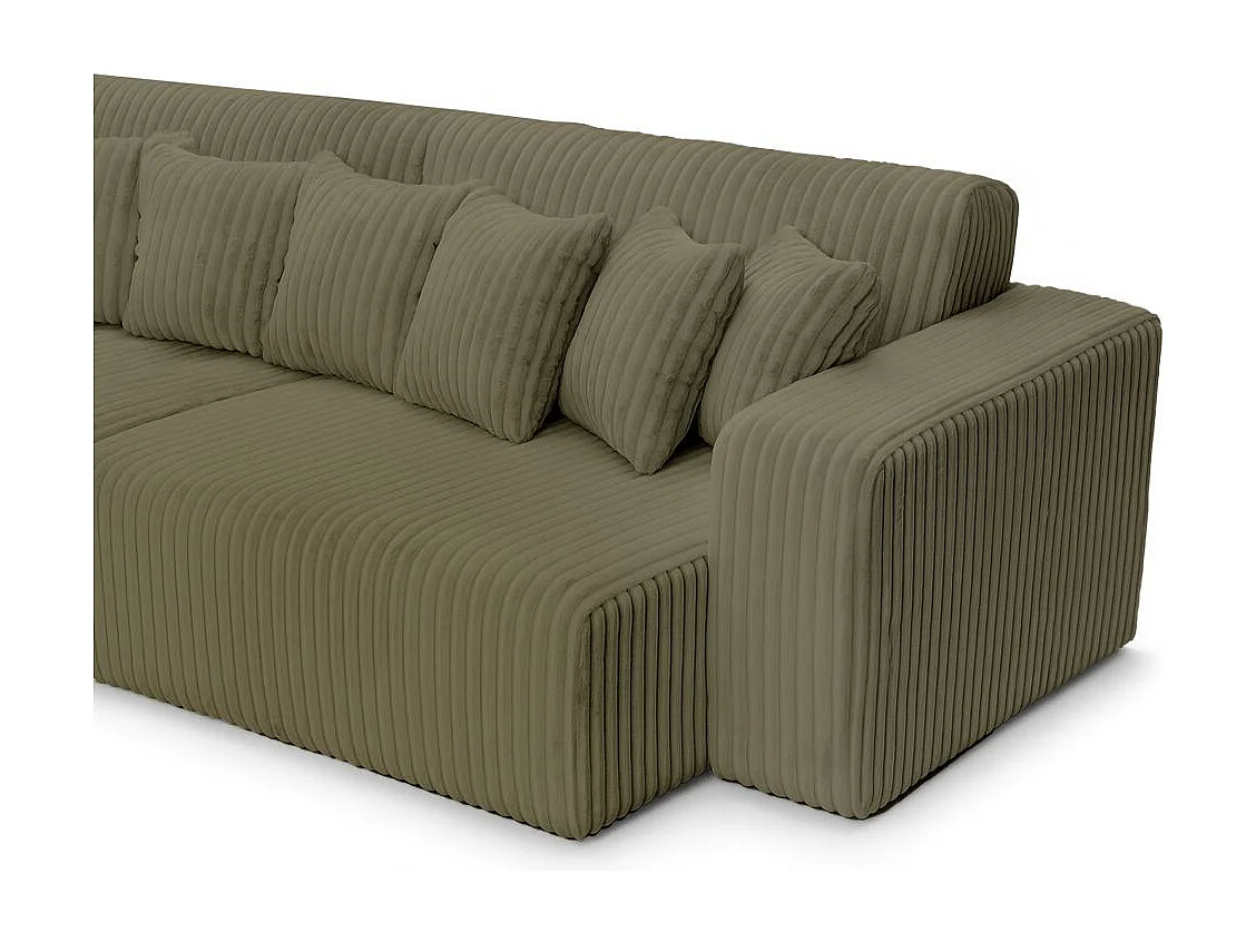 Canapé droit 4 places JADE double méridienne et assise profonde en velours côtelé épais - Vert Kaki