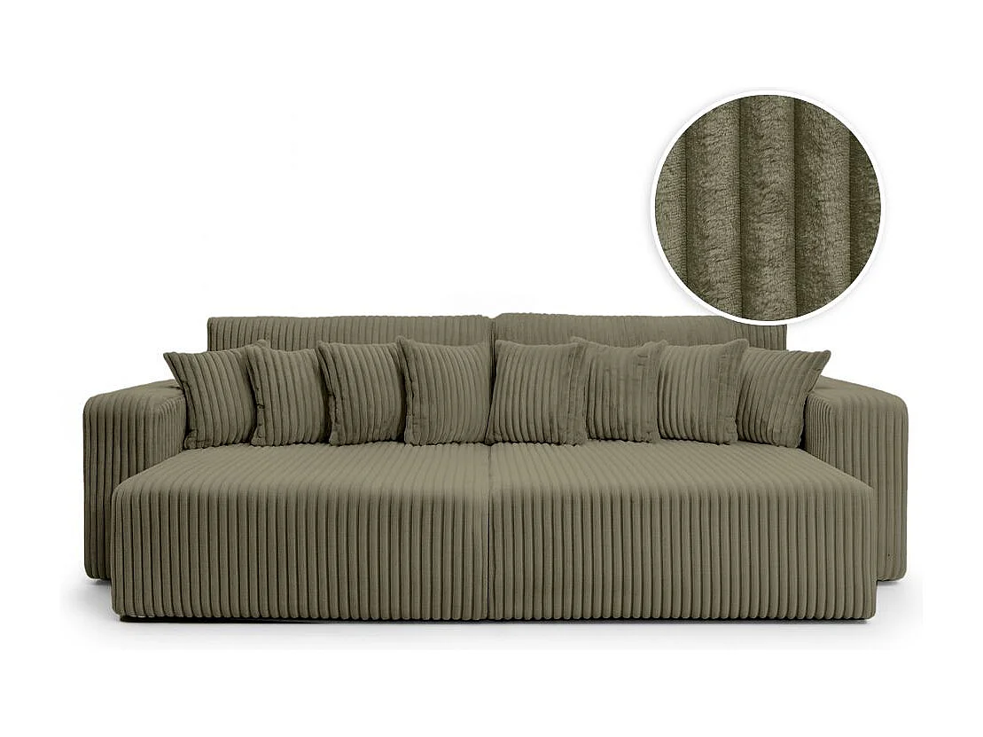 Canapé droit 4 places JADE double méridienne et assise profonde en velours côtelé épais - Vert Kaki