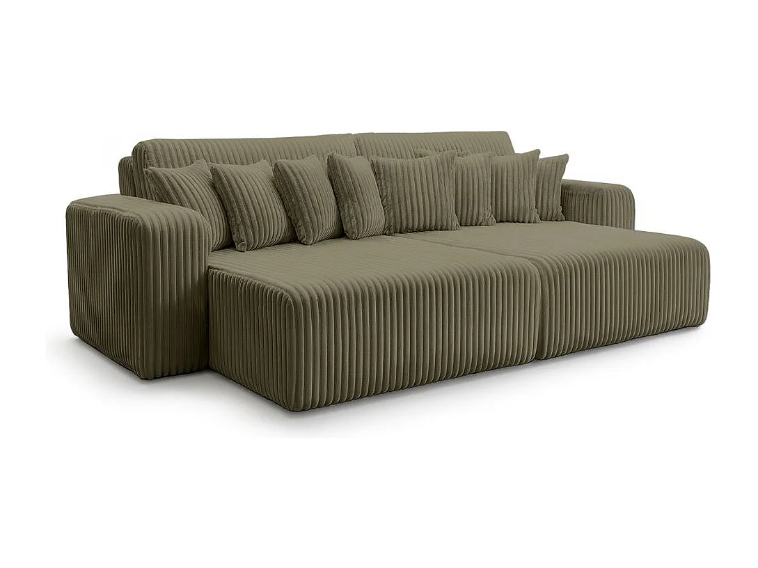 Canapé droit 4 places JADE double méridienne et assise profonde en velours côtelé épais - Vert Kaki