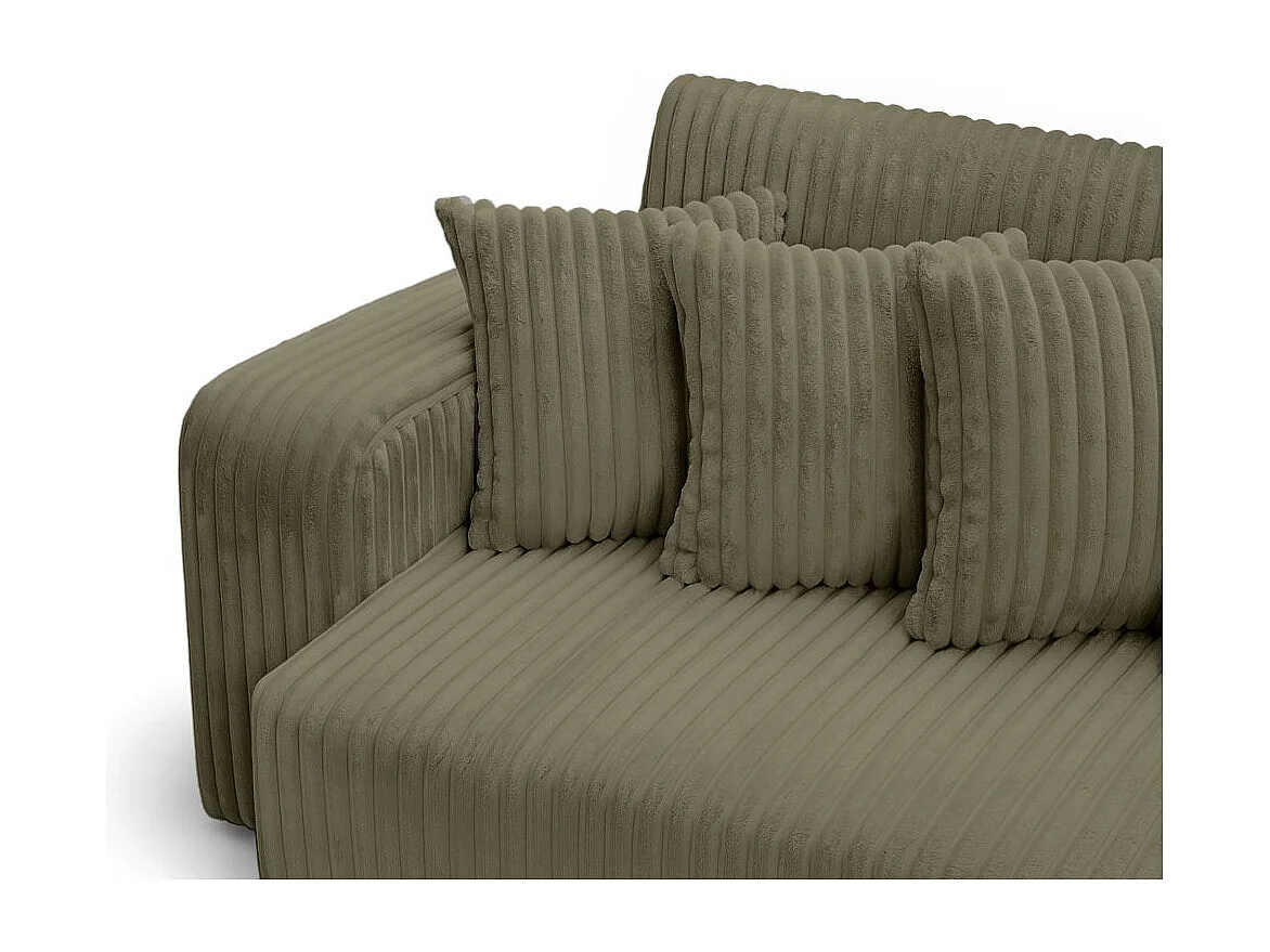 Canapé droit 4 places JADE double méridienne et assise profonde en velours côtelé épais - Vert Kaki