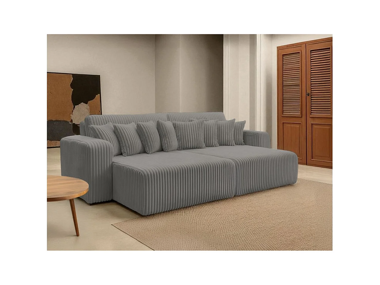 Canapé droit 4 places JADE double méridienne et assise profonde en velours côtelé épais - Gris anthracite