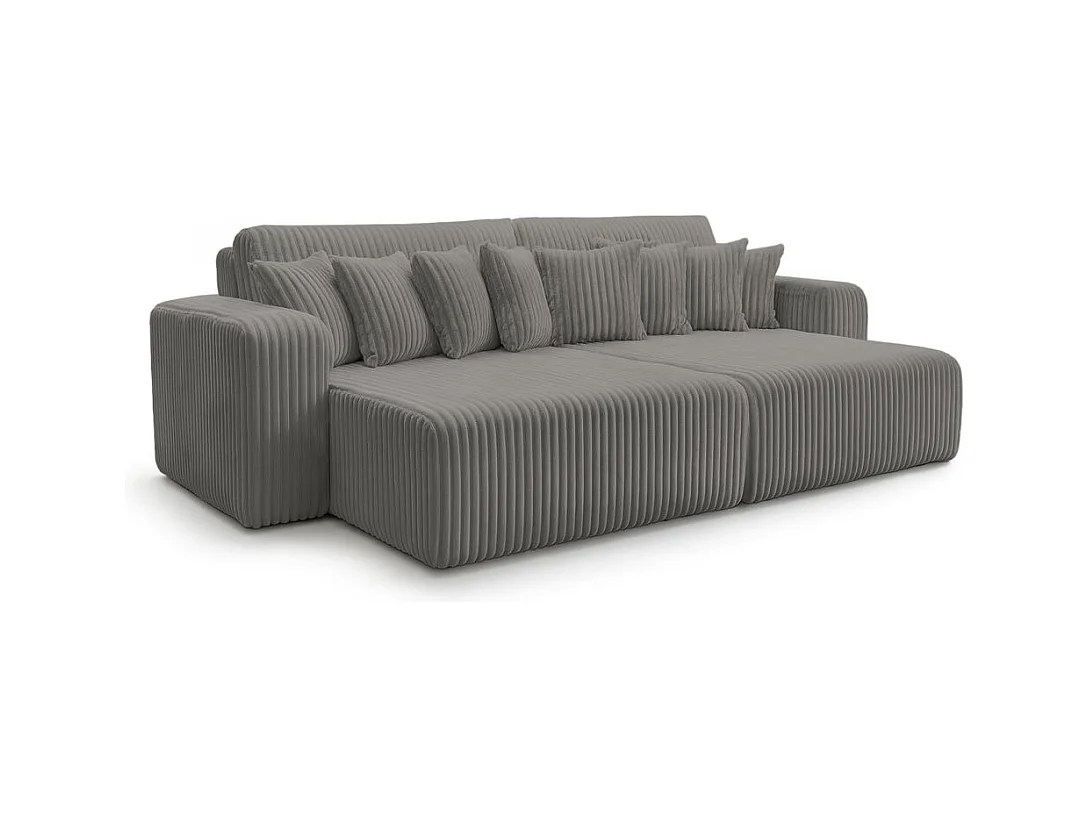 Canapé droit 4 places JADE double méridienne et assise profonde en velours côtelé épais - Gris anthracite